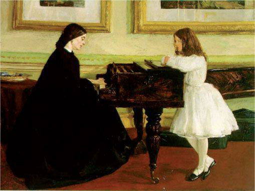 El piano es un elemento habitual en el mobiliario burgués del siglo xix. A través de él, y de las frecuentes adaptaciones para teclado, se difundió y popularizó el repertorio que dio a conocer la música de muchos autores.